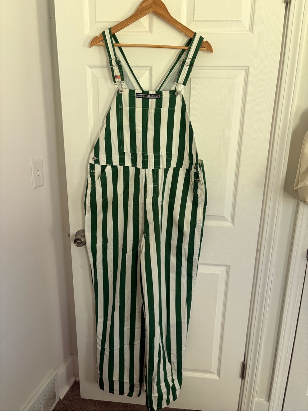 Game Bibs Green and White Overalls